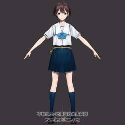 水手服女國中生 二次元美少女學(xué)生 3D模型 高精模