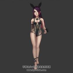 卡通性感兔女郎 3D模型 有綁定和走路動作 四邊面