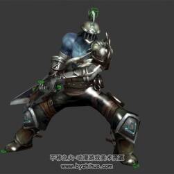 拎著巨劍的金屬面具角斗士 3D模型 有綁定和動作