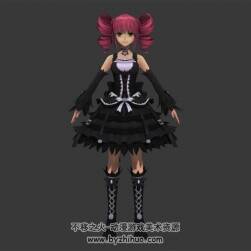 粉色卷發(fā)美少女洛麗塔 3D模型 有綁定