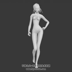 超模身材女白模 3D模型 有绑定和走路的动作
