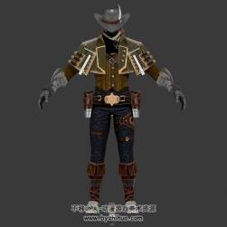 牛仔男槍手3DMax fbx模型帶綁定骨骼含貼圖下載