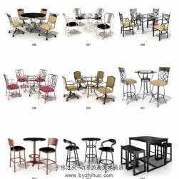 铁艺木质桌椅系列3DMax模型分享 可用于餐厅咖啡厅酒吧等