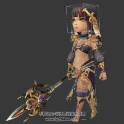 Q版游戲角色舞娘裝槍女全套動作3DMax模型帶綁定下載