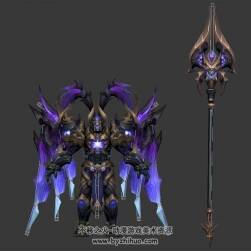 游戲角色魔化呂布帶武器3DMax模型帶綁定待機(jī)動(dòng)作下載