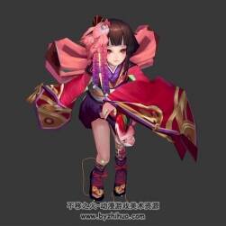 日系和風服裝小蘿莉3D模型帶骨骼綁定 max fbx格式奔跑動作下載