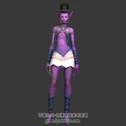 紫皮膚精靈耳部落少女 3D模型 有綁定和動作 四邊面