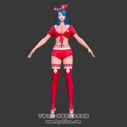 蓝发 红色运动衣少女 3D模型 有绑定