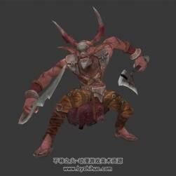 暗黑風 雙斧小怪 3D模型 有綁定和全套動作