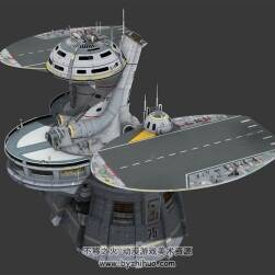 科幻建筑場(chǎng)景 雙機(jī)場(chǎng)指揮中心3D模型 Max FBX下載
