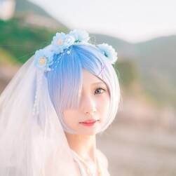 cn橙子喵  蕾姆海邊婚紗花嫁