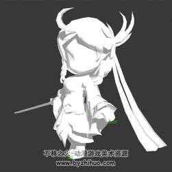 卡通Q版女俠客 3D模型 有綁定和全套動(dòng)作 四邊面