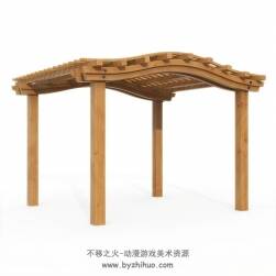 现代中式木制凉亭3D模型 多种格式下载