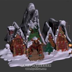 雪中圣誕屋 max模式 3D模型下載 四角面