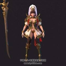 女武將 女槍兵戰(zhàn)士 3D模型 高模