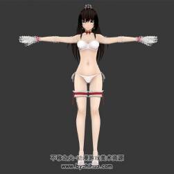 二次元風格 黑長發(fā) 白比基尼美少女 3D模型 三邊面高模