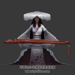 古裝白衣琴師琴女 3D模型 有綁定和動(dòng)作 四邊面