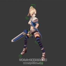卡通奇幻蘿莉劍士 3D模型 有綁定和動作