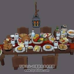 q版卡通手游低模食物回復(fù)道具3d模型