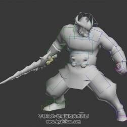 游戲角色妖怪牛角人尖刺八連擊3DMax模型帶綁定下載