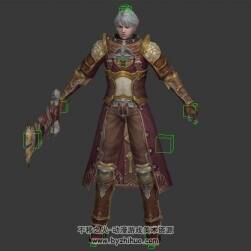 白發(fā)紅風(fēng)衣男劍士 3D模型 有綁定 四邊面