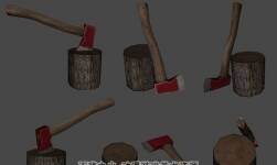 Low poly axe with a log