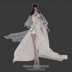 中式風(fēng)格白色裙裝清麗美女3D模型帶綁定行走動(dòng)作下載