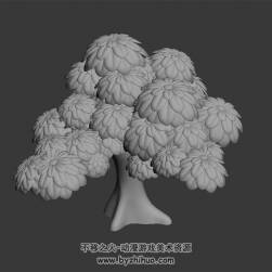 卡通大樹 max格式 3D模型下載 四角面