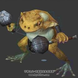 游戲怪物妖獸蛤蟆精持雙錘全套動作3DMax模型帶綁定下載