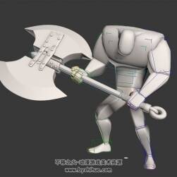 巨斧勇士攻击动作3DMax模型下载 带骨骼
