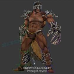 游戲角色野性猛男3DMax模型帶綁定攻擊招式動(dòng)畫下載