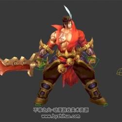 大紅砍刀肌肉壯漢 3D模型有綁定和揮砍動(dòng)作