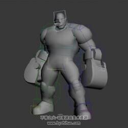 光頭拳擊手男白模3DMax模型帶綁定下載 四邊面