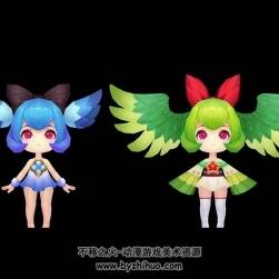 Q版天使 四個3頭身蘿莉幼女 3D模型