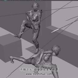 科幻鎧甲女戰(zhàn)士 槍戰(zhàn)模型 高精雙人角色模型 附貼圖