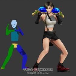 最終幻想7 蒂法酷炫腿功夫動作3dMax模型下載 帶骨骼