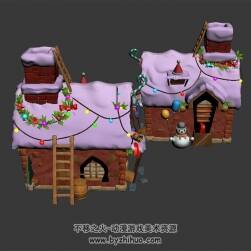 两栋圣诞小屋 3D模型 四角面 百度网盘下载