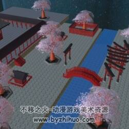 日本古風茶園小庭院3D模型fbx格式含貼圖下載