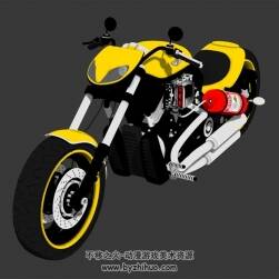 現(xiàn)代機車摩托車3dMax游戲模型下載 四邊面