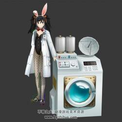 現(xiàn)代可愛(ài)兔女郎洗衣機(jī)暴力攻擊3DMax模型帶綁定下載
