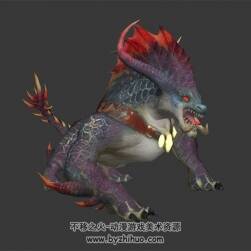 四足獠牙長尾紫皮怪獸 有骨骼綁定和動(dòng)作 3D模型