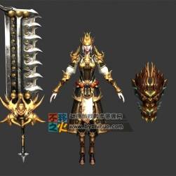 古装 铠甲 女 战士 刀盾模型