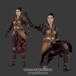 古裝女將士勇士忍者帶皮膚動作3DMax模型下載