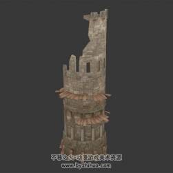 廢棄的高塔 四角面3D模型 廢墟場景建筑 百度網盤下載