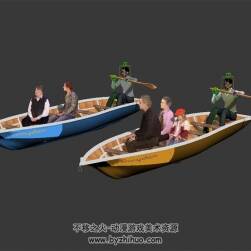 游湖劃船的動作 3D模型 劃船的人有綁定和動作
