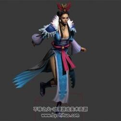 古風(fēng)藍(lán)衣女俠客 3D模型 有綁定和奔跑動作 四邊面
