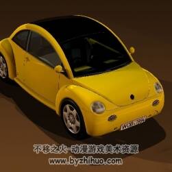Beetle car黄色大众甲克虫汽车3D模型c4d格式下载