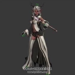 白衣女法師 3D模型 有綁定和對(duì)打動(dòng)作