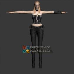美女 金发 皮衣女郎T-pose模型
