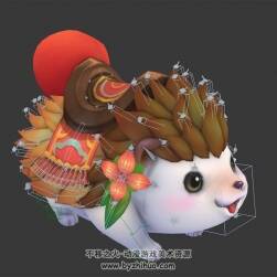 中式仙俠類游戲動物座騎小刺猬3DMax模型帶綁定下載
